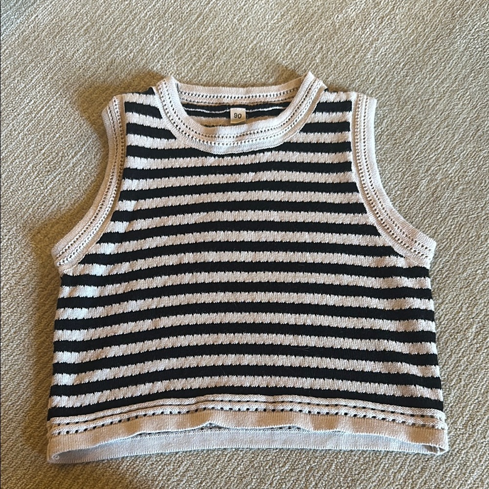Knit Striped Black and White Kids Tank Top